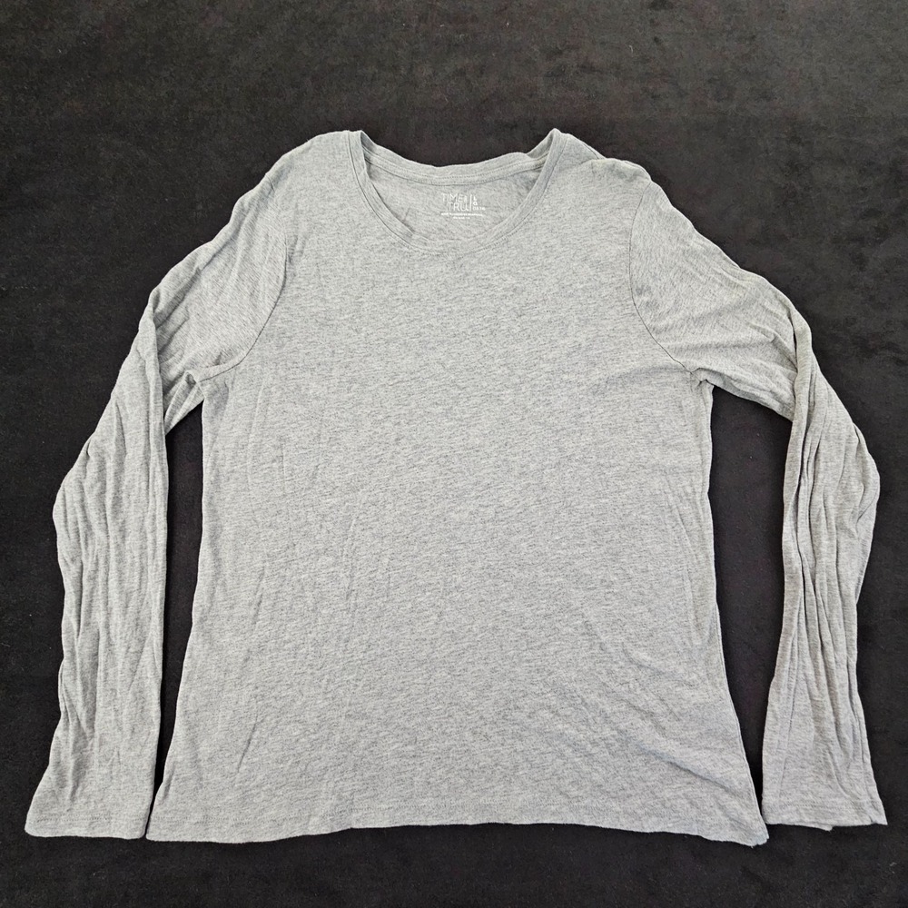 Time & Tru Gray Long Sleeve Cotton T-Shirt Women's L